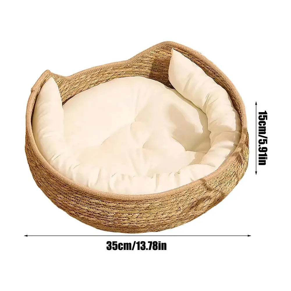 Cat Bed Cotton Rope Woven Cat Bed with Pillow and Cushion All Season Indoor Weaving Pet Resting Scratching Sleeping Furniture