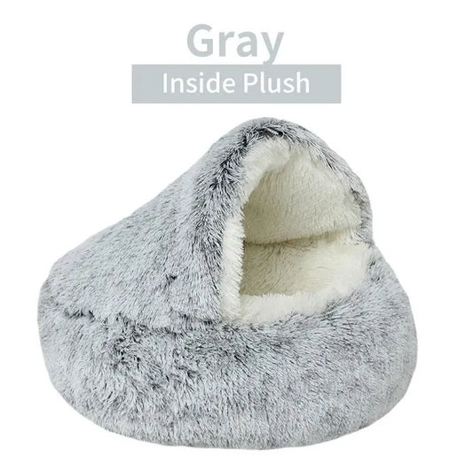 Soft Plush Pet Bed Round Semi Closed Cat Bed Shell Type Pet Mattress Warm Cat Dog 2 in 1 Sleeping Nest Cave for Small Dogs
