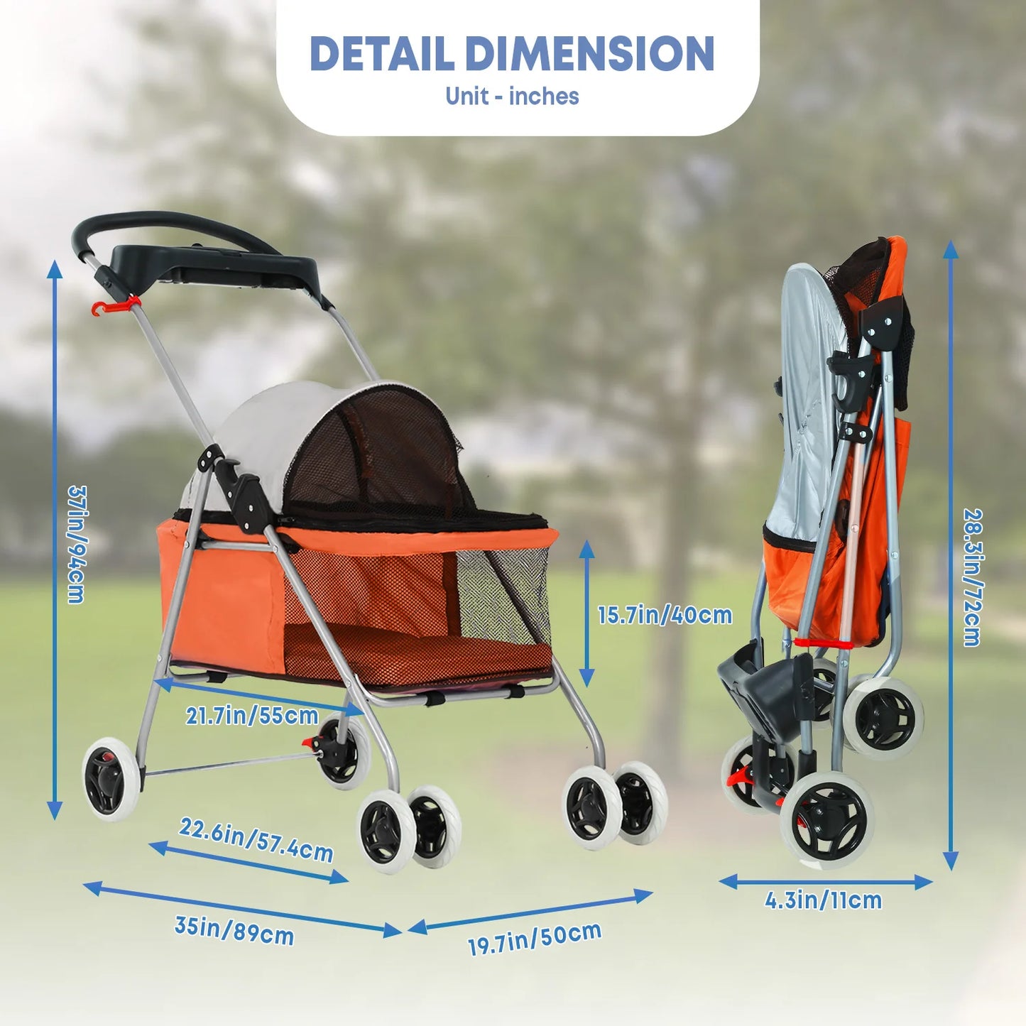 Portable 4-Wheel Pet Stroller, Posh Folding Waterproof Travel Carrier with Cup Holder for Small Medium Pets
