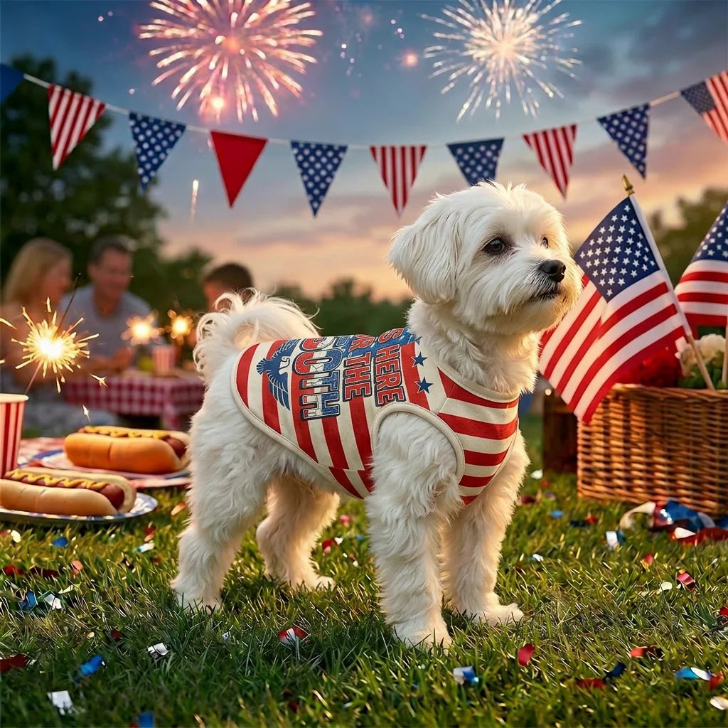 Pet Dog Vest with U.S. 250th Anniversary Star-Spangled Banner Print, July 4th Dog Clothes, Small Medium Large Dogs Cats Apparel
