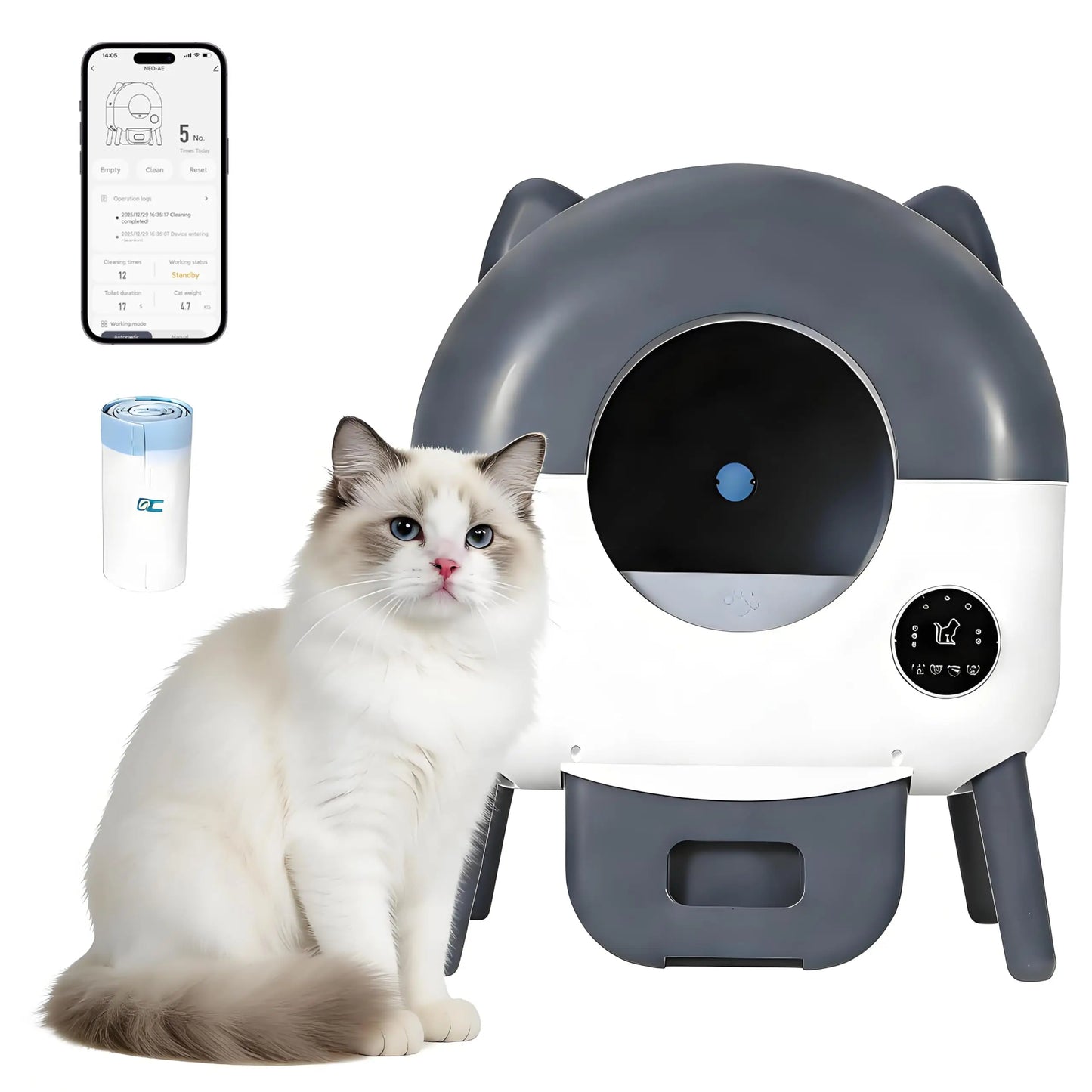 Automatic Self-Cleaning Cat Litter Box 76L Smart App Control Odor-Free w/Trash Bags, Electric Litter Solution, for Multiple Cats