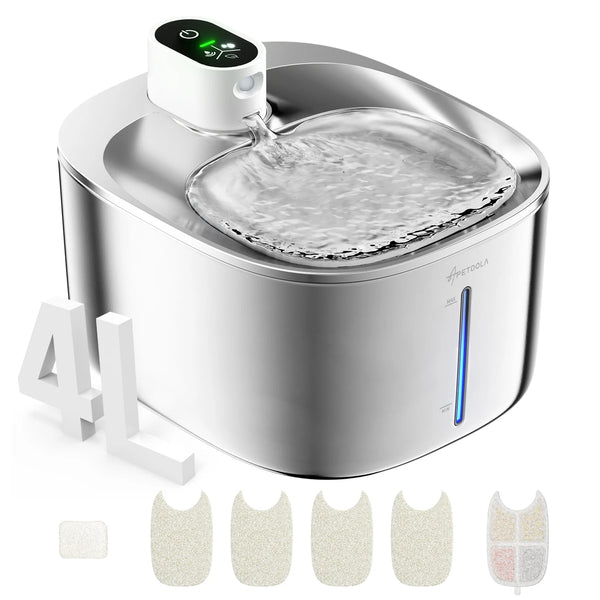 Wireless Cat Water Fountain Stainless Steel 135floz/4L Battery Operated Automatic Cordless Cat Water Dispenser Pet Fountain