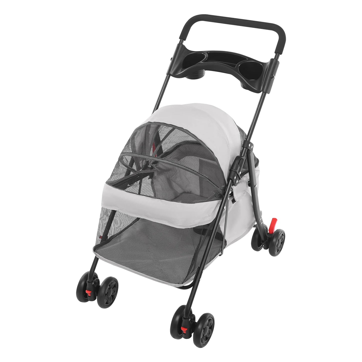 Gray Pet Cart Pet Foldable Pet Travel Cart Dog Stroller Portable Dog & Cat Basket Cart Puppy Carrier with Brake