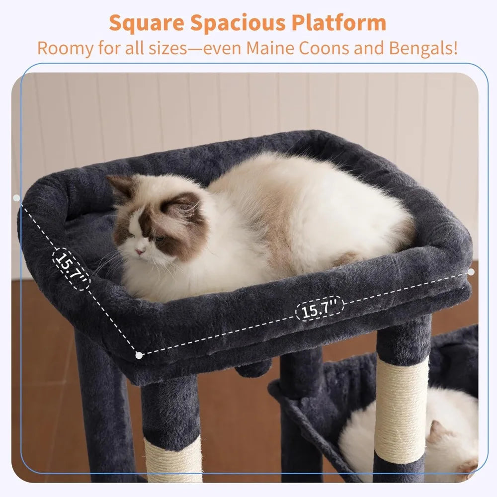Heybly Heavy Duty Cat Tree, Tower for Indoor Cats Large Adult, Tall Cat Condo House with Extra-Large Baseboard, Multi-Level Plus