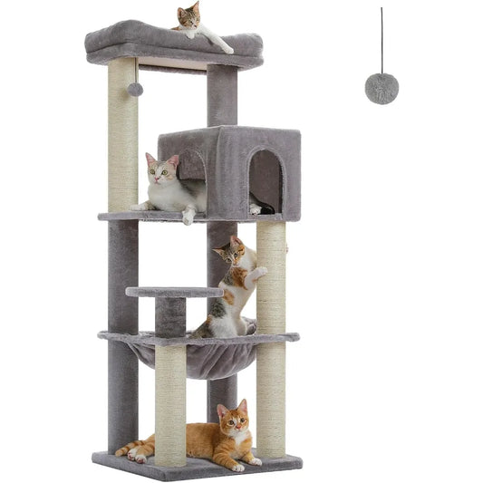 Cat Tree for Large Cats up to 30 lbs, 58" Heavy Duty Cat Tower with Reinforced Scratching Posts[ φ3.9”], Large Hammock,Spacious