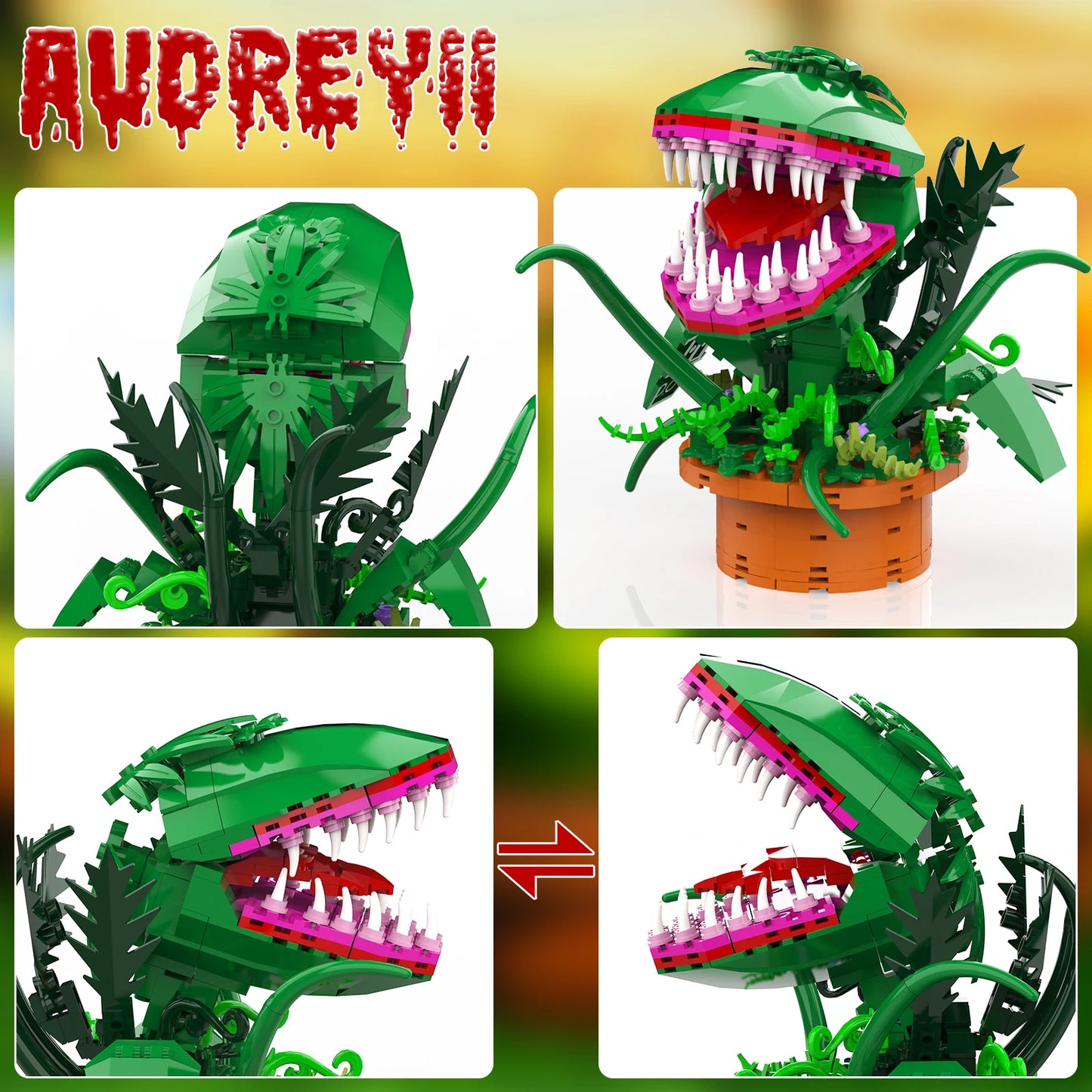 Audrey 2 Piranha Plant Bricks Compatible with Lego, Little Shop of Horrors Flowers Building Blocks, Gift for Halloween Christmas