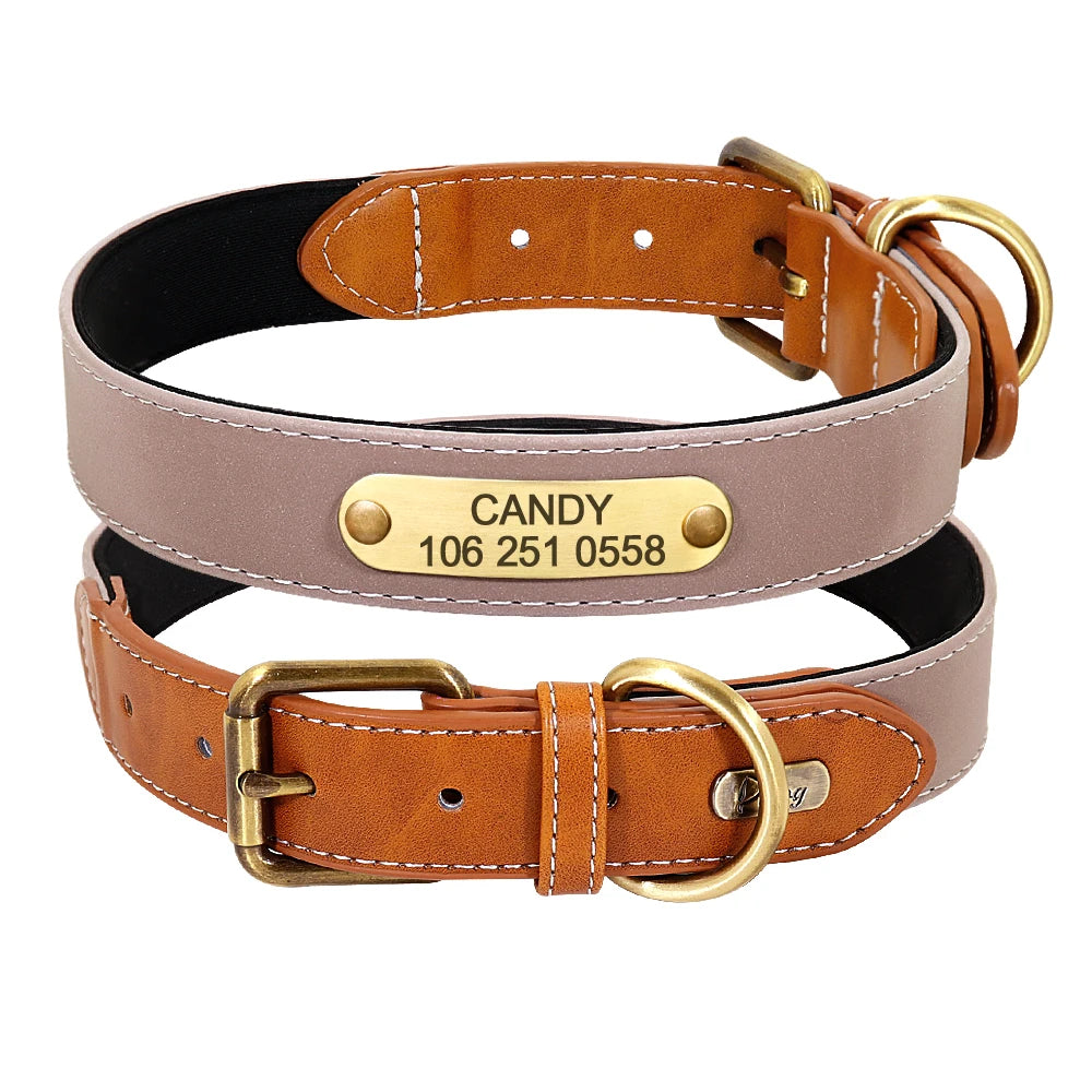 Personalized Dog Collar Dog Leather Padded Pet ID Collar Free Engraved Puppy Collars Reflective For Small Medium Large Dogs