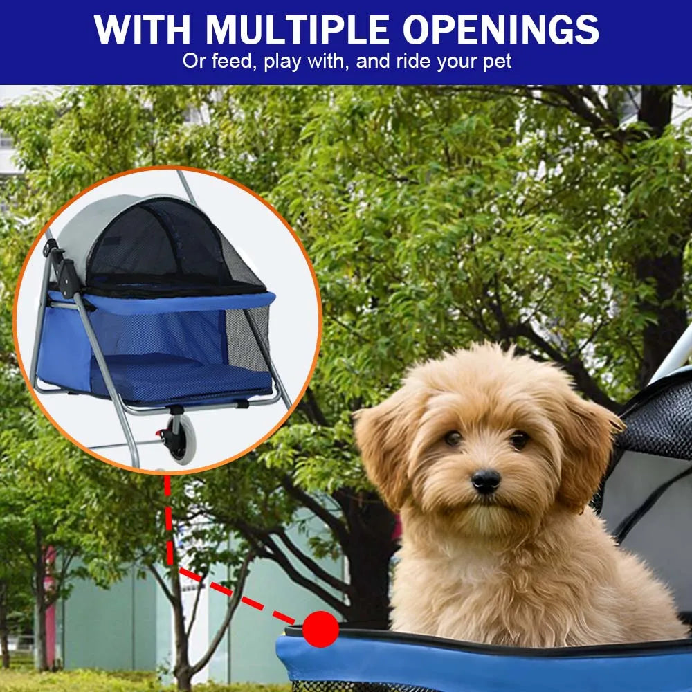 Portable 4-Wheel Pet Stroller, Posh Folding Waterproof Travel Carrier with Cup Holder for Small Medium Pets