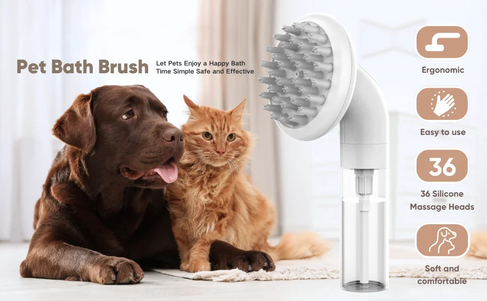 Dog Bath Brush 3 in1 Dog Shampoo Brush Soft Silicone Dog Brush for Pet Grooming Washing Soap Brush 36 Clean Massage Brush Head