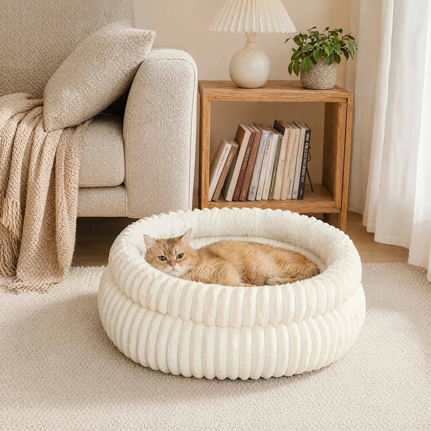 Round Cute Cat Bed for Large Dog Bed Pet Basket Cozy Cat House Super Soft Pet Bed Plush Dog House For Medium Warm Sleep Kitten