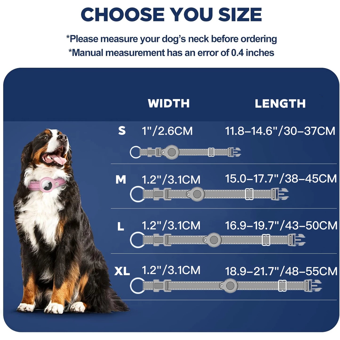 AirTag Dog Collar Reflective Dog Collar Padded Dog Collars AirTag Holder Case Adjustable Pet Collar for Small Medium Large Dogs