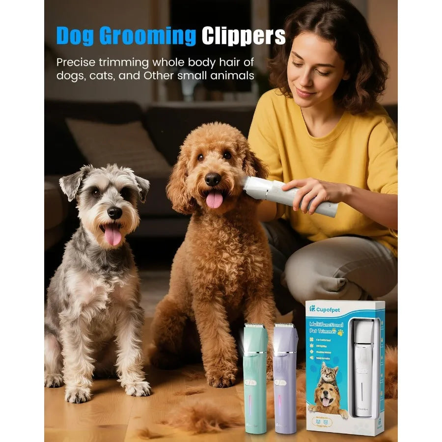 4in1 Dog Clippers Grooming Kit with LED Light 2025 Upgraded Low Noise Dog Paw Trimmer Nail Grinder Grooming Clippers 2Speed Pro