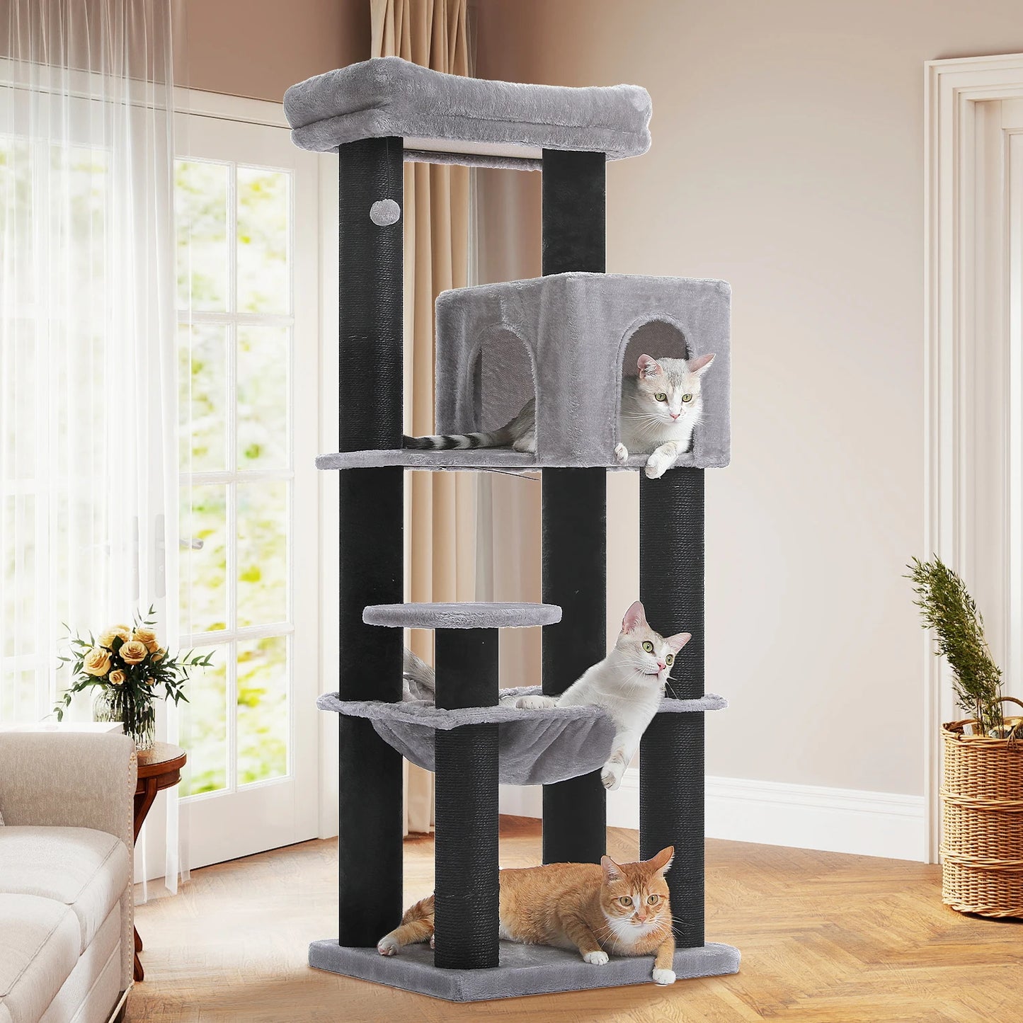 Large Multi-Tier Cat Tree Tower: Larger Hammock, Condo&Reinforced Scratching Posts – Perfect for Big Adult Cats,Cat Accessories