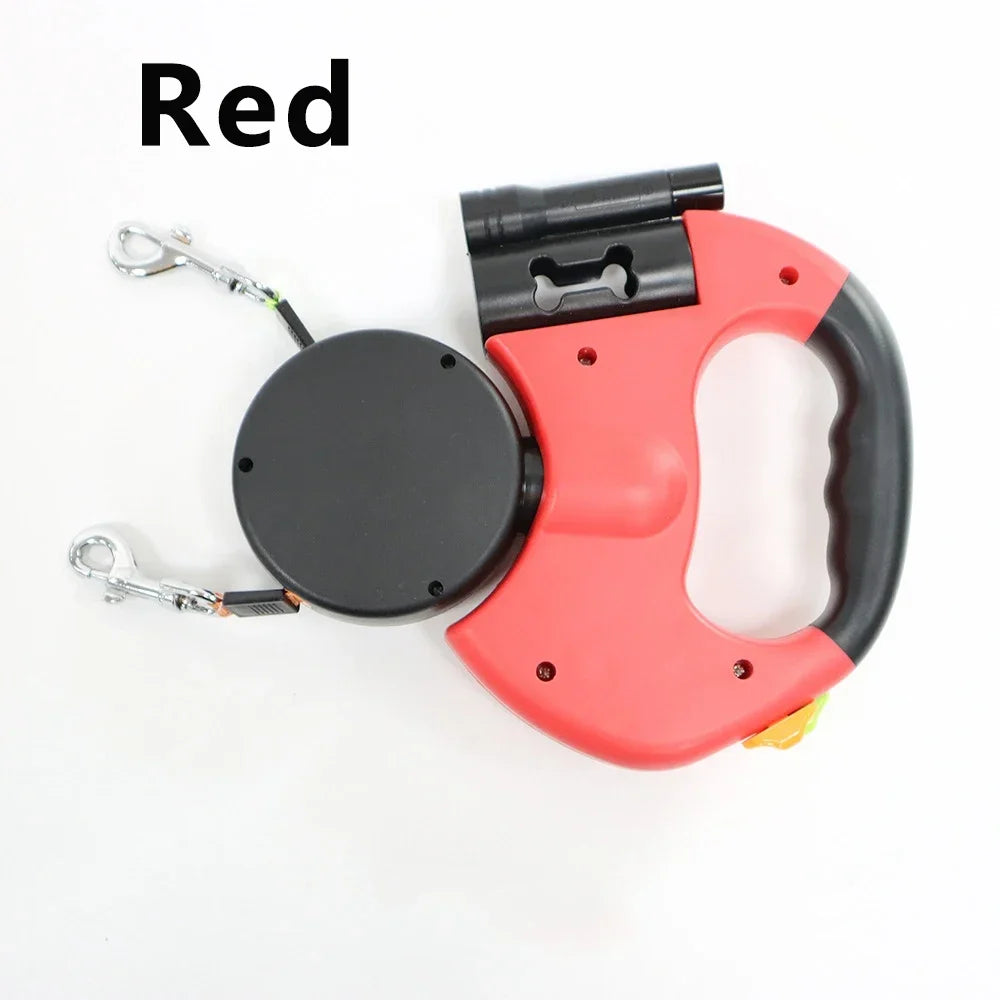 Retractable Dual Doggie Leash with LED Light, 360 Swivel No Tangle for Each Dog Independent Braking with 3M Reflective Leads Dog