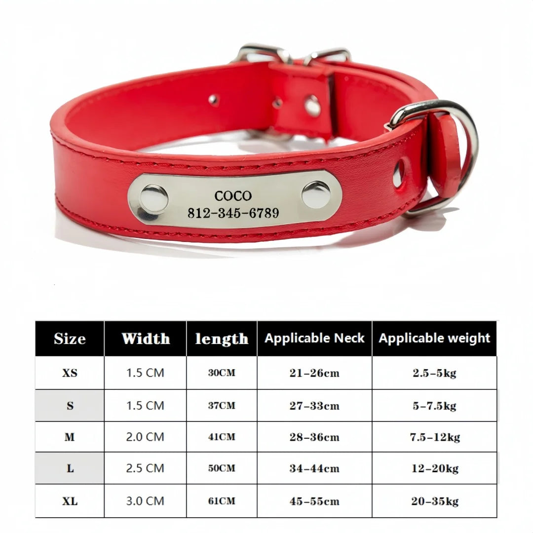 Personalized Dog Collar Name Carved ID Tag  Anti-lost Solid PU Leather Collar For Small Medium Large Dogs Puppy Cat Pet Supplies