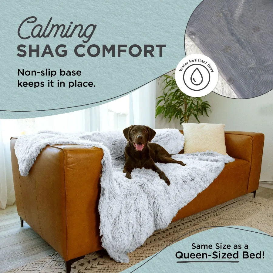 Calming Shag Cat and Dog Blanket with NonSkid Water Resistant Base for Pets Machine Washable