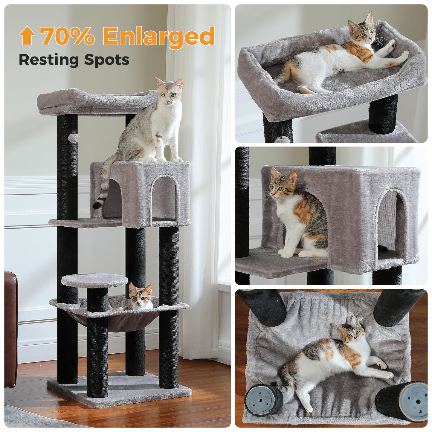 Large Multi-Tier Cat Tree Tower: Larger Hammock, Condo&Reinforced Scratching Posts – Perfect for Big Adult Cats,Cat Accessories